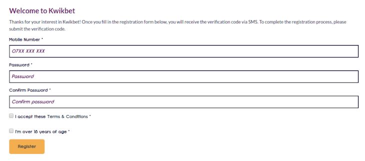 KwikBet registration